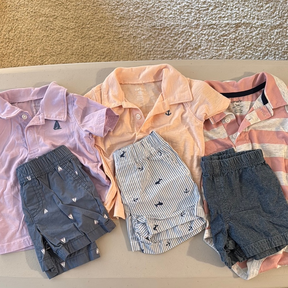 Carters - Kids Polo Shirt Set - Pink, Orange, and Striped